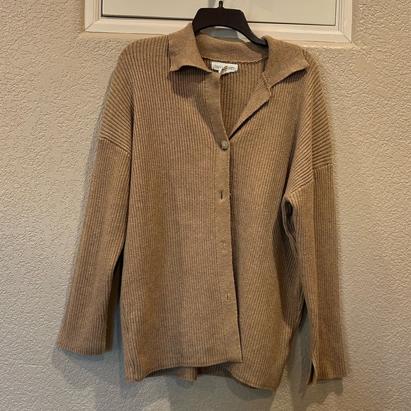 Happily Grey Sweaters - Happily Grey Tan Ribbed Women's Cardigan Sweater